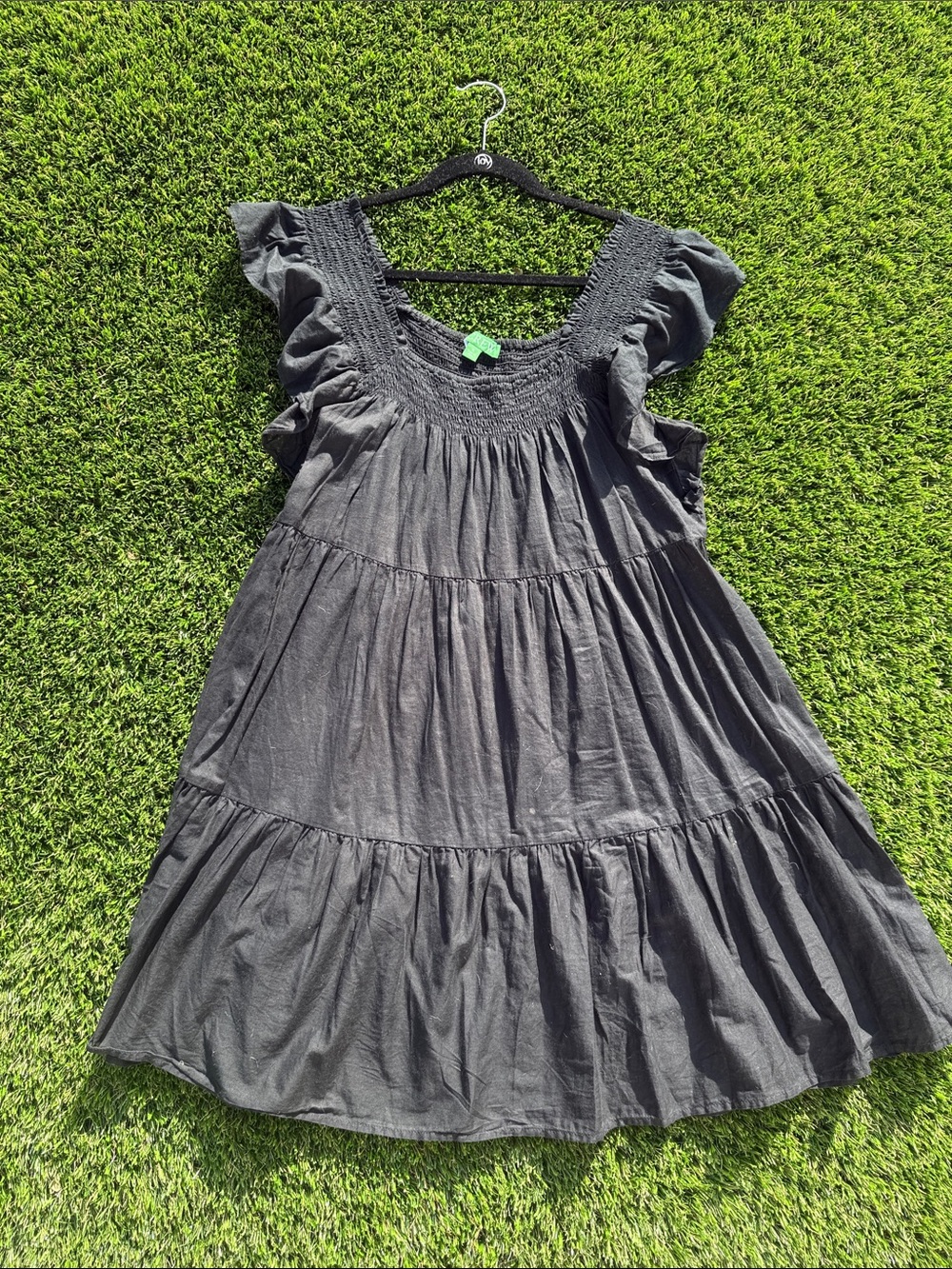 J. Crew Black Ruffle-Tiered Mini Dress